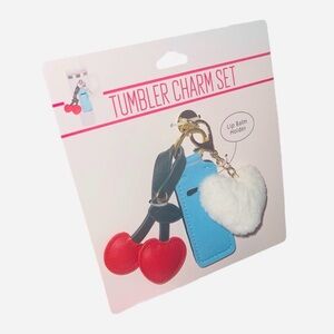Tumbler Charm Set with Red Cherry, Blue Tag & White Heart Pom